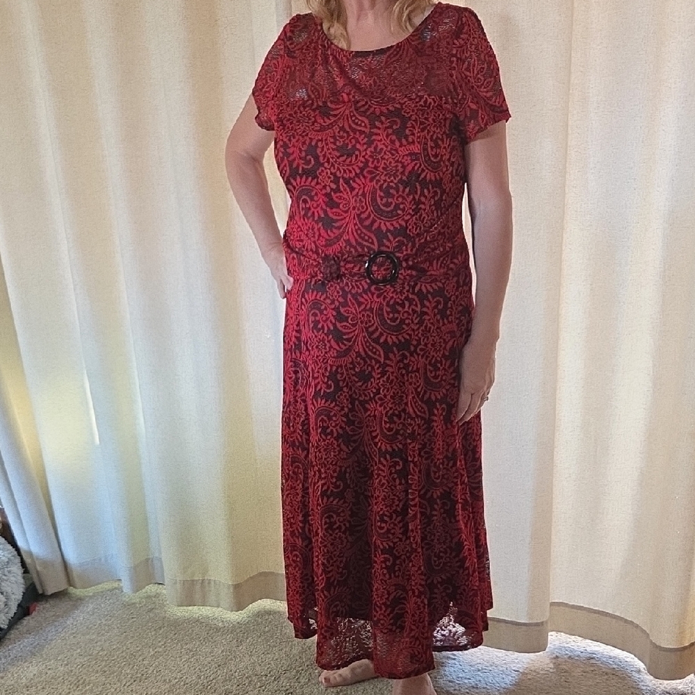 Perceptions Red and Black Lace Maxi Dress